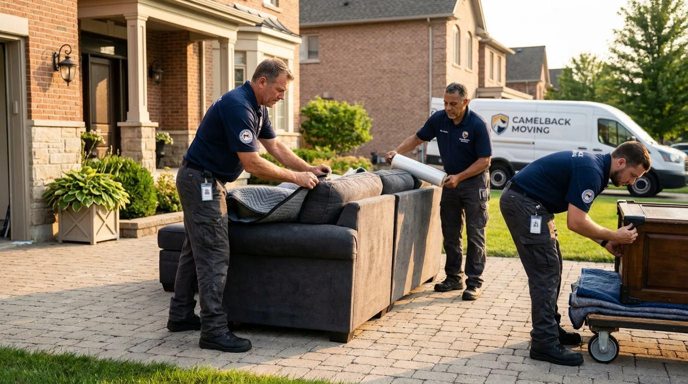 Large estate moving crew wrapping furniture in Farmington, AR