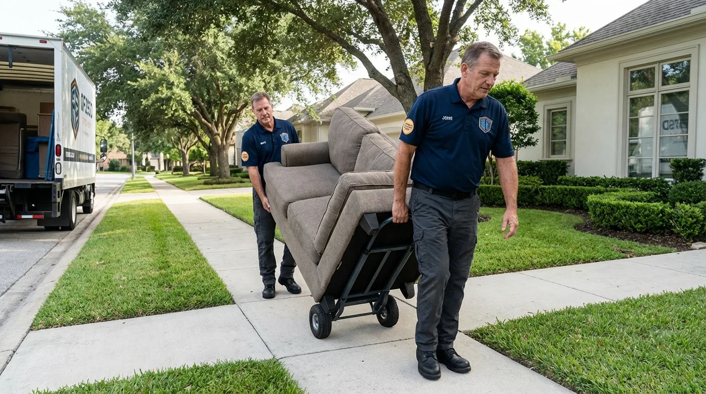 Local residential moving crew loading furniture in Farmington, AR